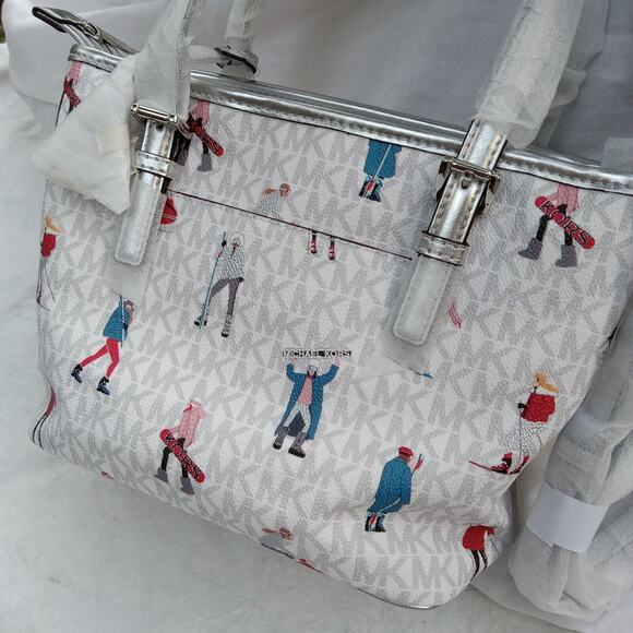 MICHAEL KORS JET SET Small Travel Ski Girls Crossbody Silver Accents NWT - Picture 12 of 14